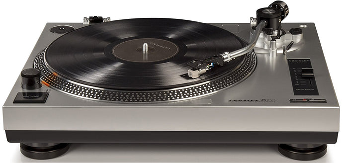 Crosley C100A-SI Turntable with S-Shaped Tone Arm with Adjustable Counterweight, Silver